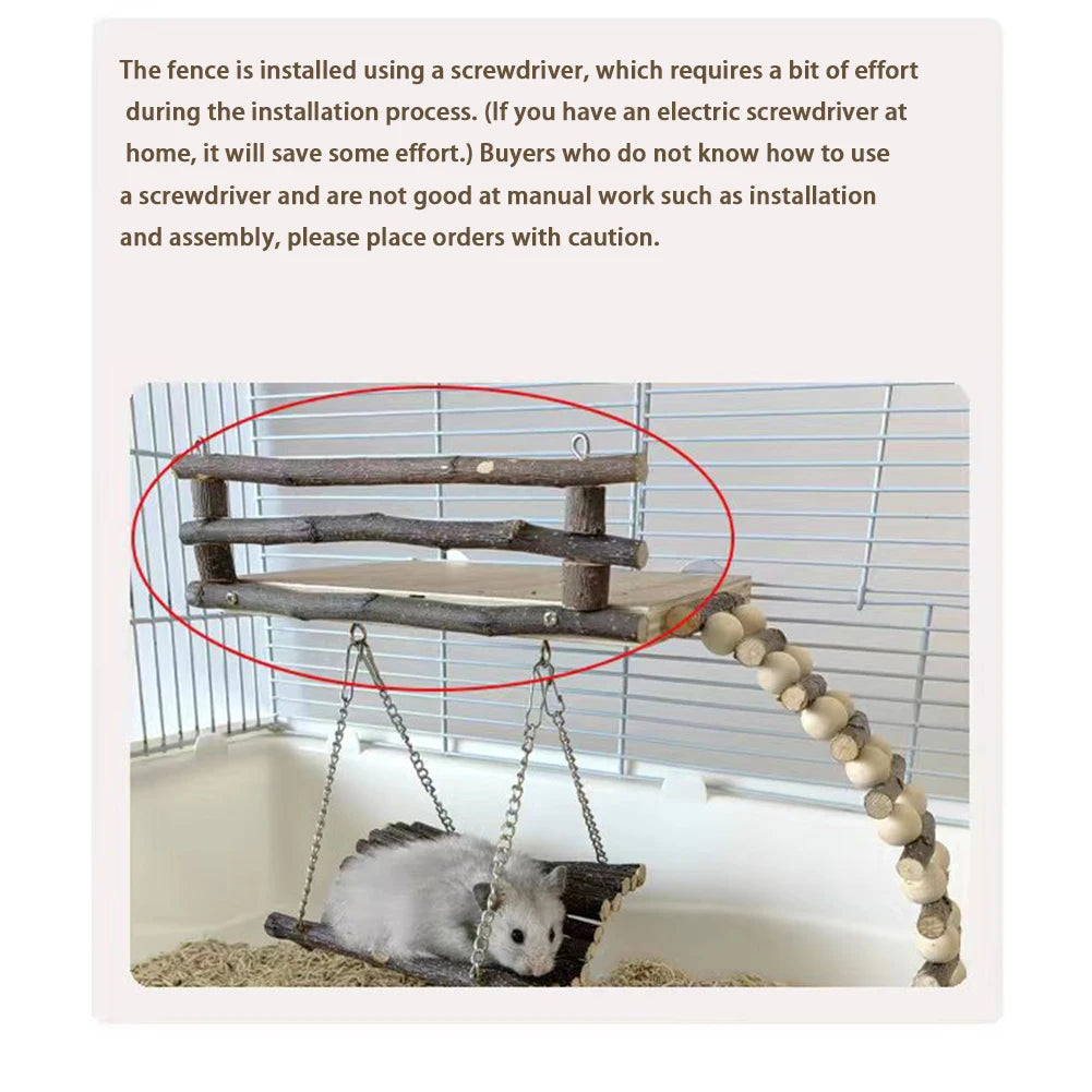 Hamster Climbing Toys Small Animals Pets Exercise Activity Set Natural Wooden Living Climb System With Ladder Swing