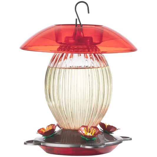Glass Hummingbird Feeder with Ant Moat and Bee Resistant Flower Ports Easy to Clean and Fill 20oz Capacity for Outdoor Birdwatching