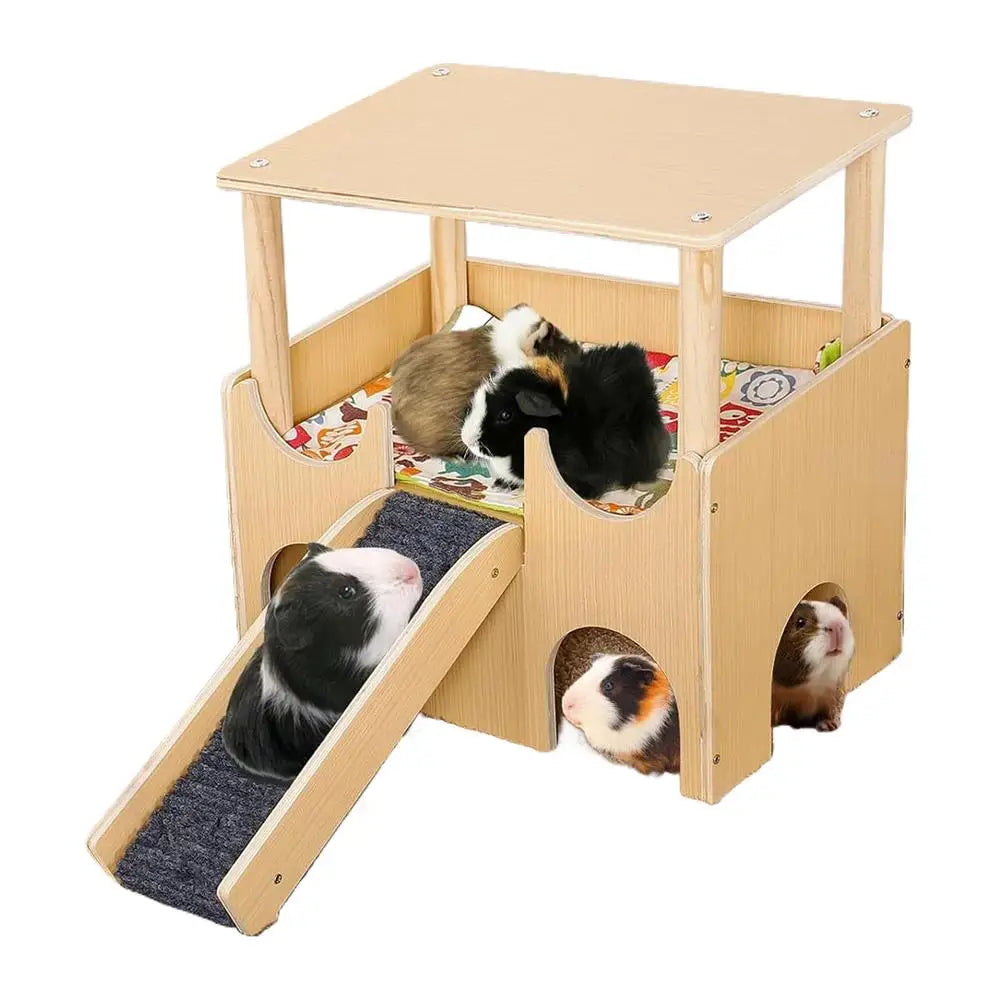 Chinchilla House Double-Layer Wooden Hamster Playground Shelter With Ladder