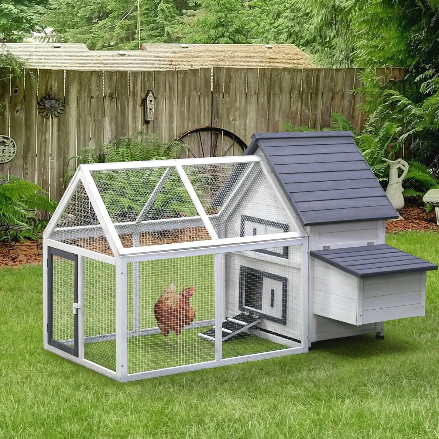 65" Chicken Coop Wooden with Detachable Run Outdoor Poultry Cage Hen Nesting Box Removable Tray