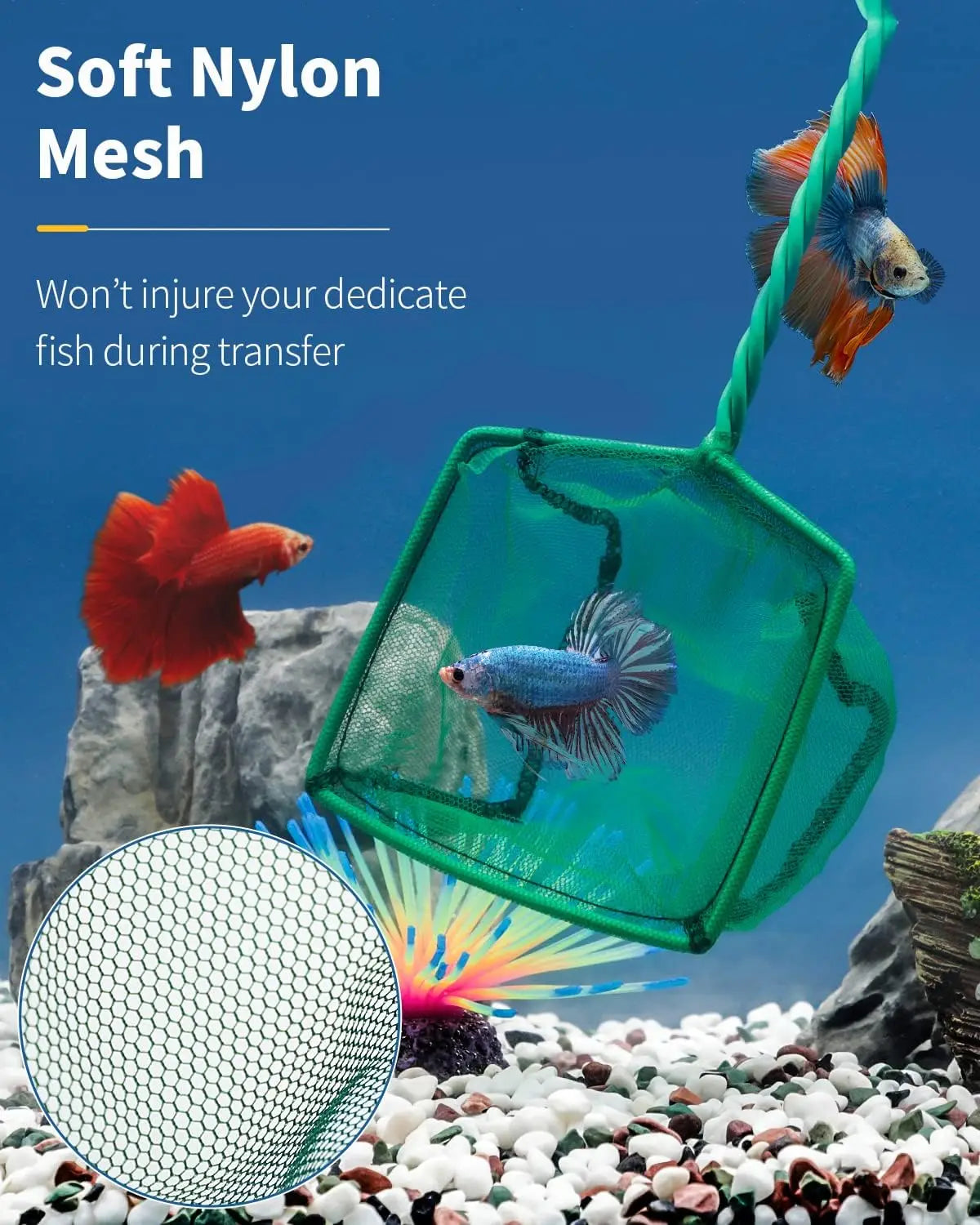 Pawfly Fine Mesh Aquarium Net With Braided Metal Handle For Small Tanks