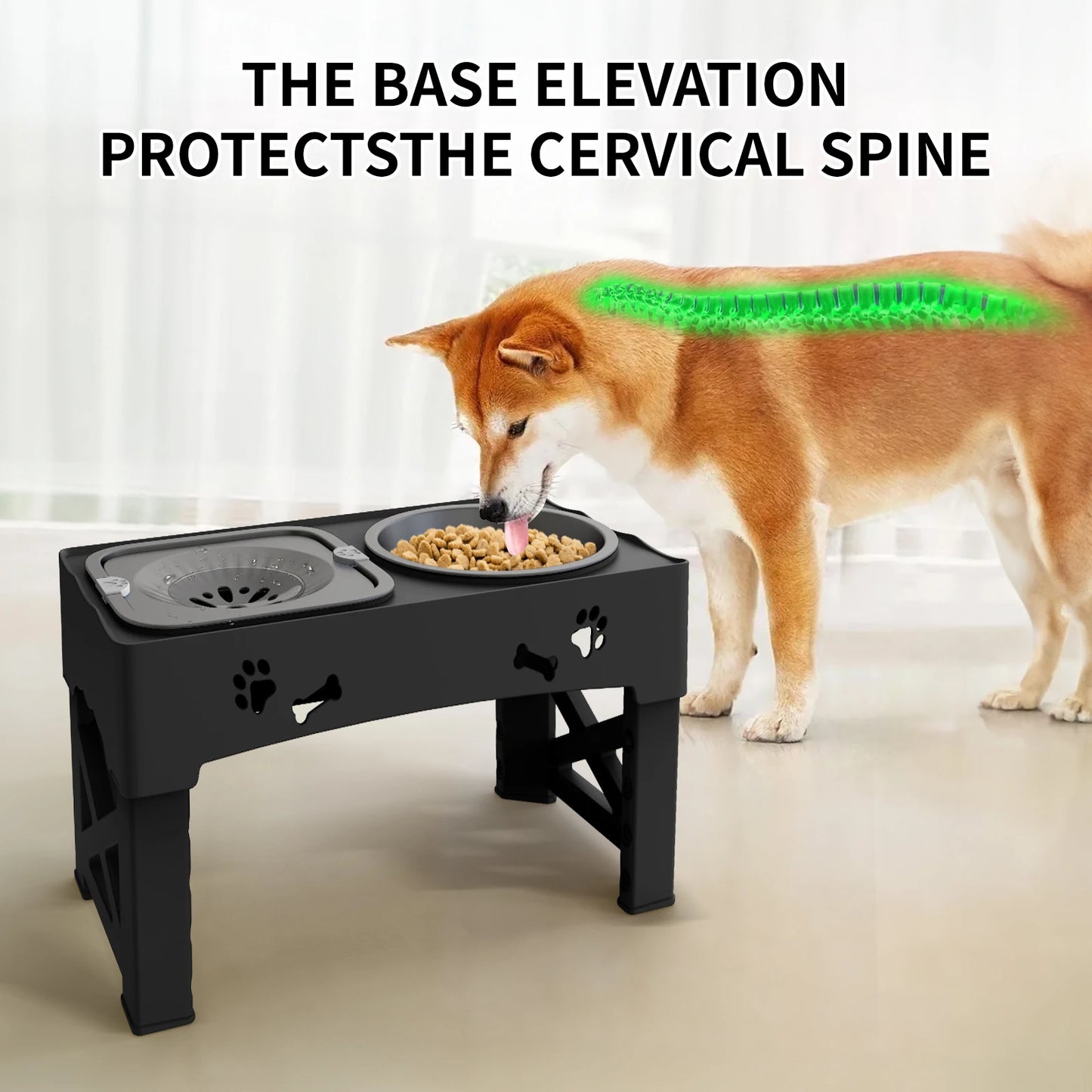 3 In 1 Pet Feeder Slow Feed Bowls Double Bowls Foldable With 5 Adjustable Heights For Pets Of Different Sizes