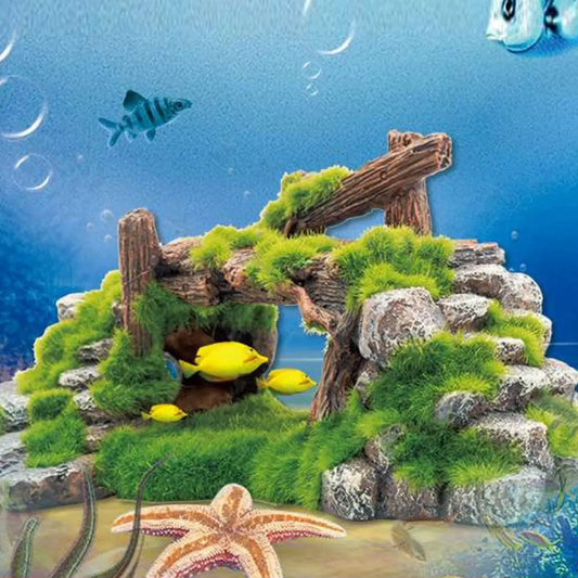 Fish Tank Decoration Moss Rockery Stone Plants Turtle Habitat Shelter