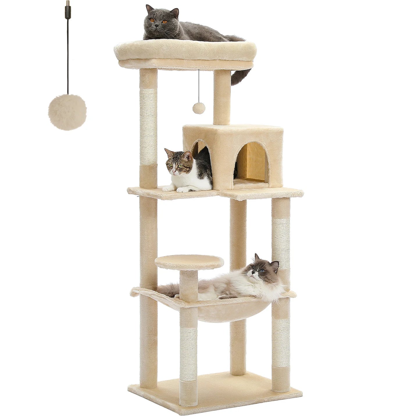 Cat Tree for Indoor Cats 5 Level Cat Tower with Large Hammock Sisal Covered Scratching Posts Cozy Condo Top Perch