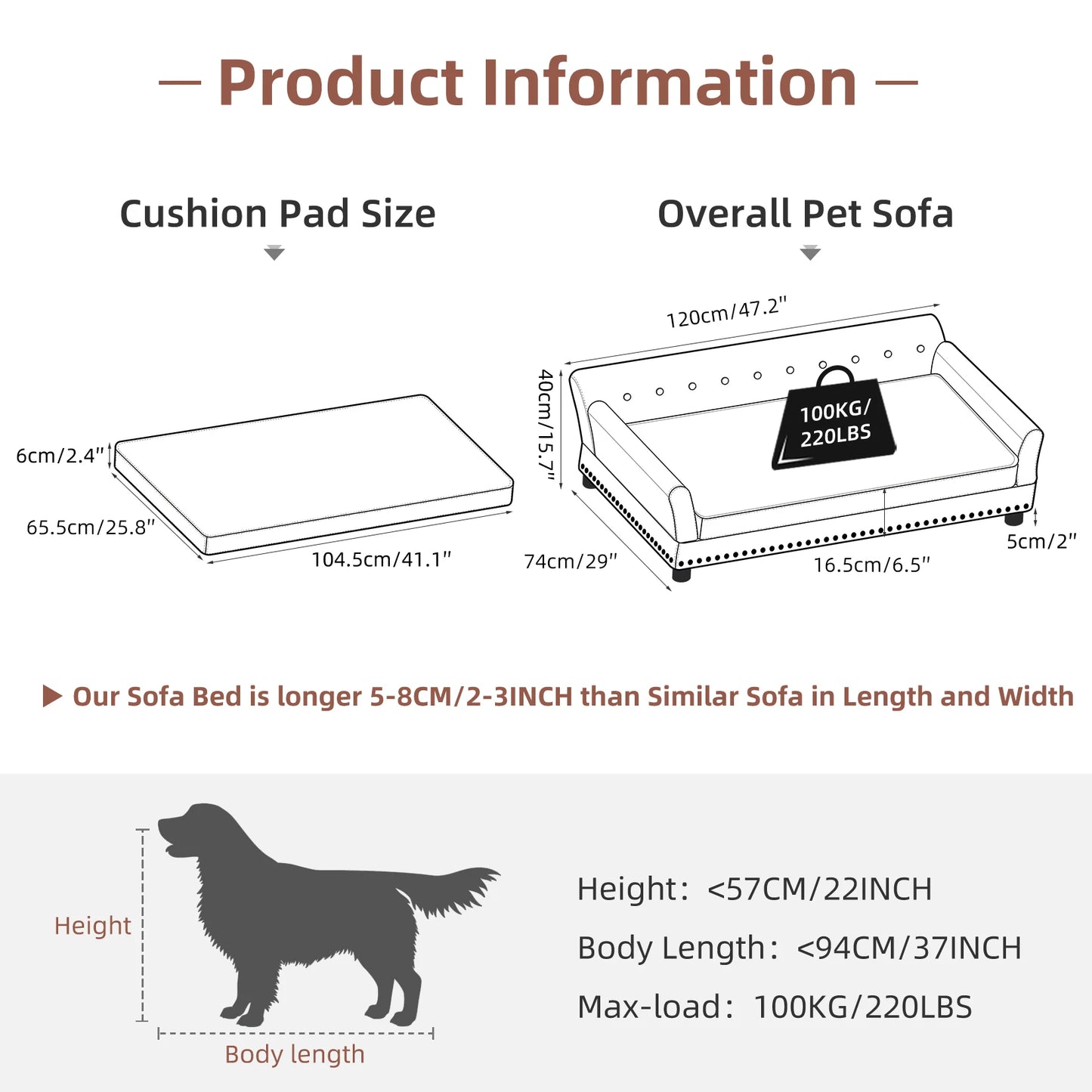 Elevated Dog Bed Sofa Microfiber Leather Cover Luxurious Extra Large Pet Snuggle Lounge Chair