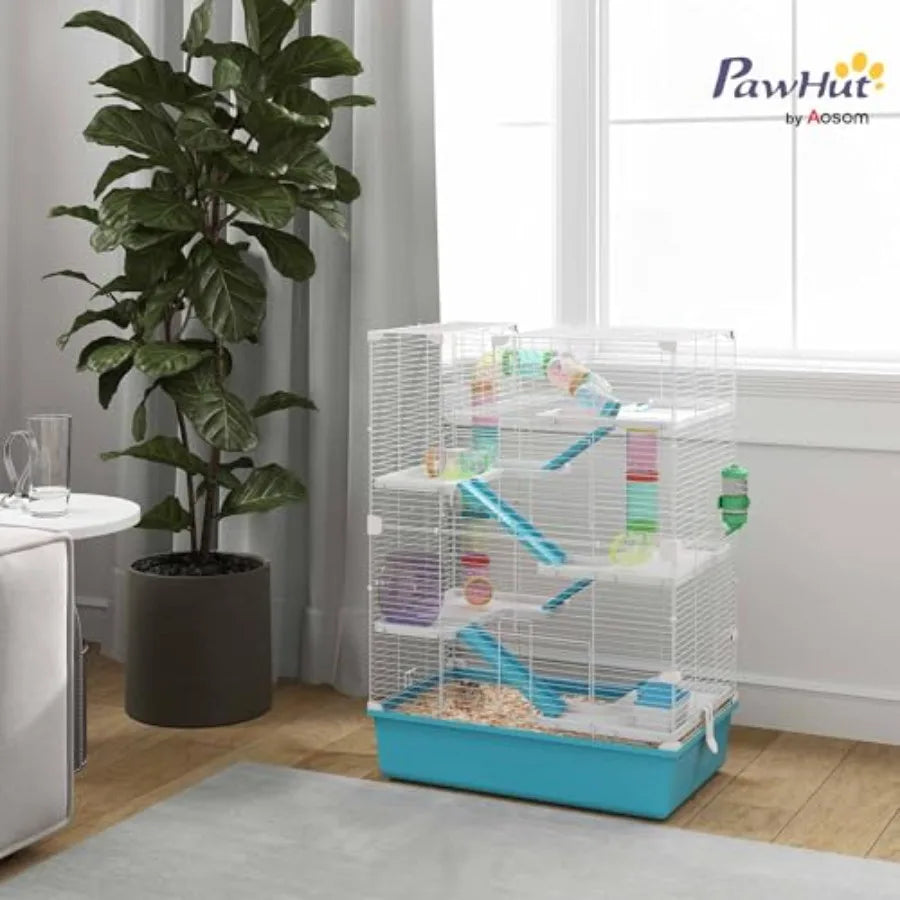 Six Tier Hamster Cage With Tubes And Tunnels 32 Inch DIY Large Small Animal Cage With Hut Wheel Food Dish Water Bottle