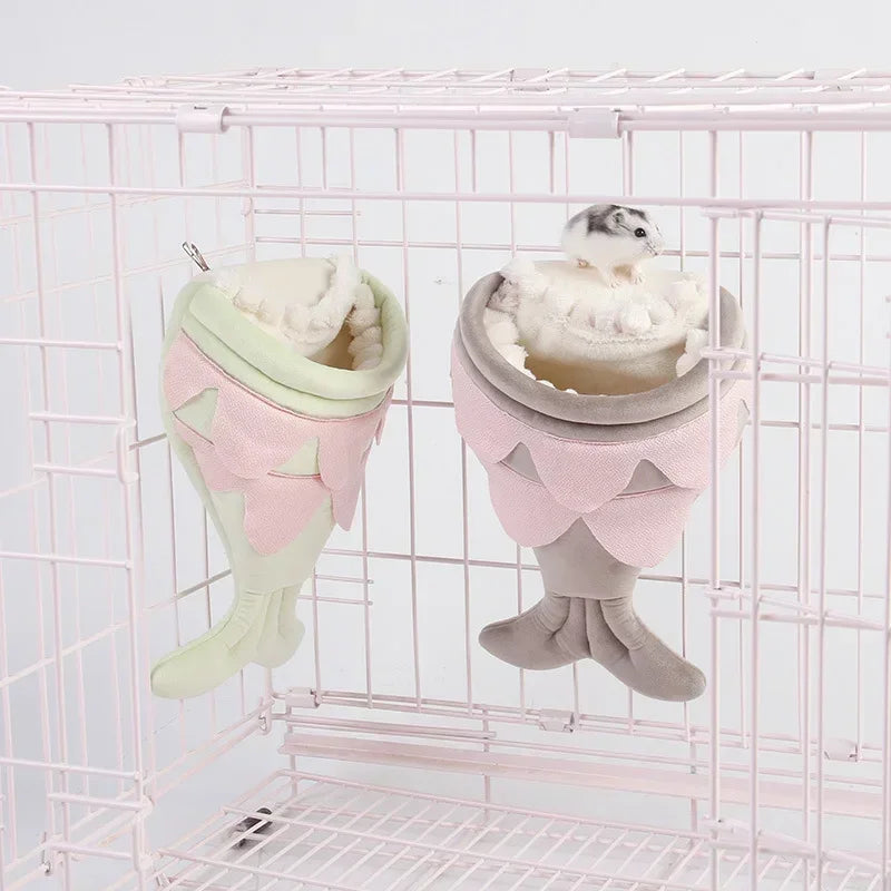 Cute Hamster Nest Guinea Pig Hammock House Winter Warm Cotton Short Plush Big Mouth Fish Shape Small Pet Supplies