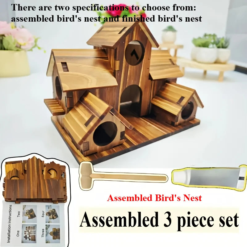 Outdoor 6 Hole Handmade Bird House Hanging Garden Decor