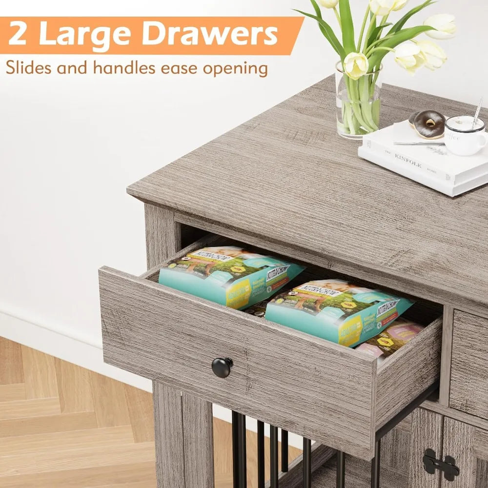 Dog Crate Furniture, 44 Inch Wooden Kennel with Drawers