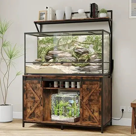 Farmhouse Reptile Tank Stand with Power Outlet for 120 Gallon Bearded Dragon Tank 48 Inch by 24 Inch Heavy Duty Aquari