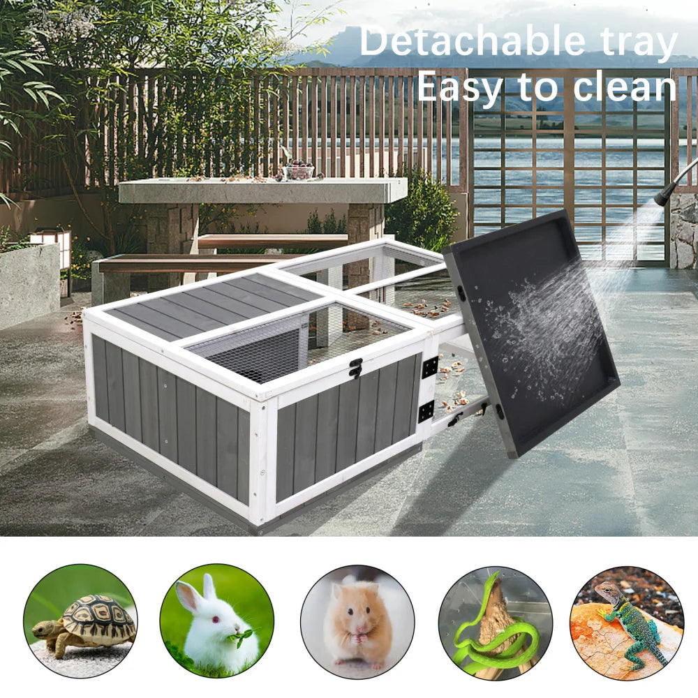 43 Inch Upgrade Waterproof Activity Tray Wooden Turtle House Indoor Small Animal Turtle Cage Outdoor Wooden Reptile Cage