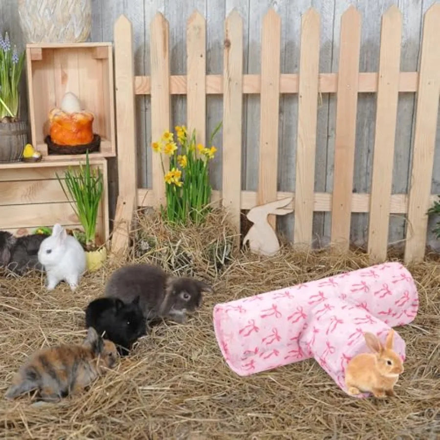 Guinea Pig Tunnel 3 Way Washable Hideout Pink Bow Foldable