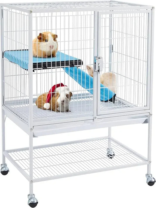 Metal 34 Inch Ferret Cage Indoor Critter Cage for Adult Rats Rabbits Ferrets Chinchillas 2 Tiers Small Animal