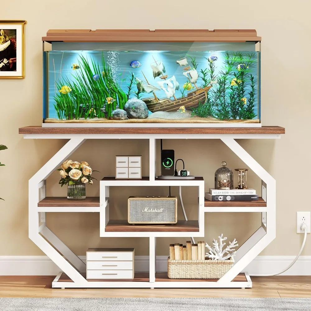 Heavy Duty 55-75 Gallon Fish Tank Aquarium Stand With Power Outlet Marble