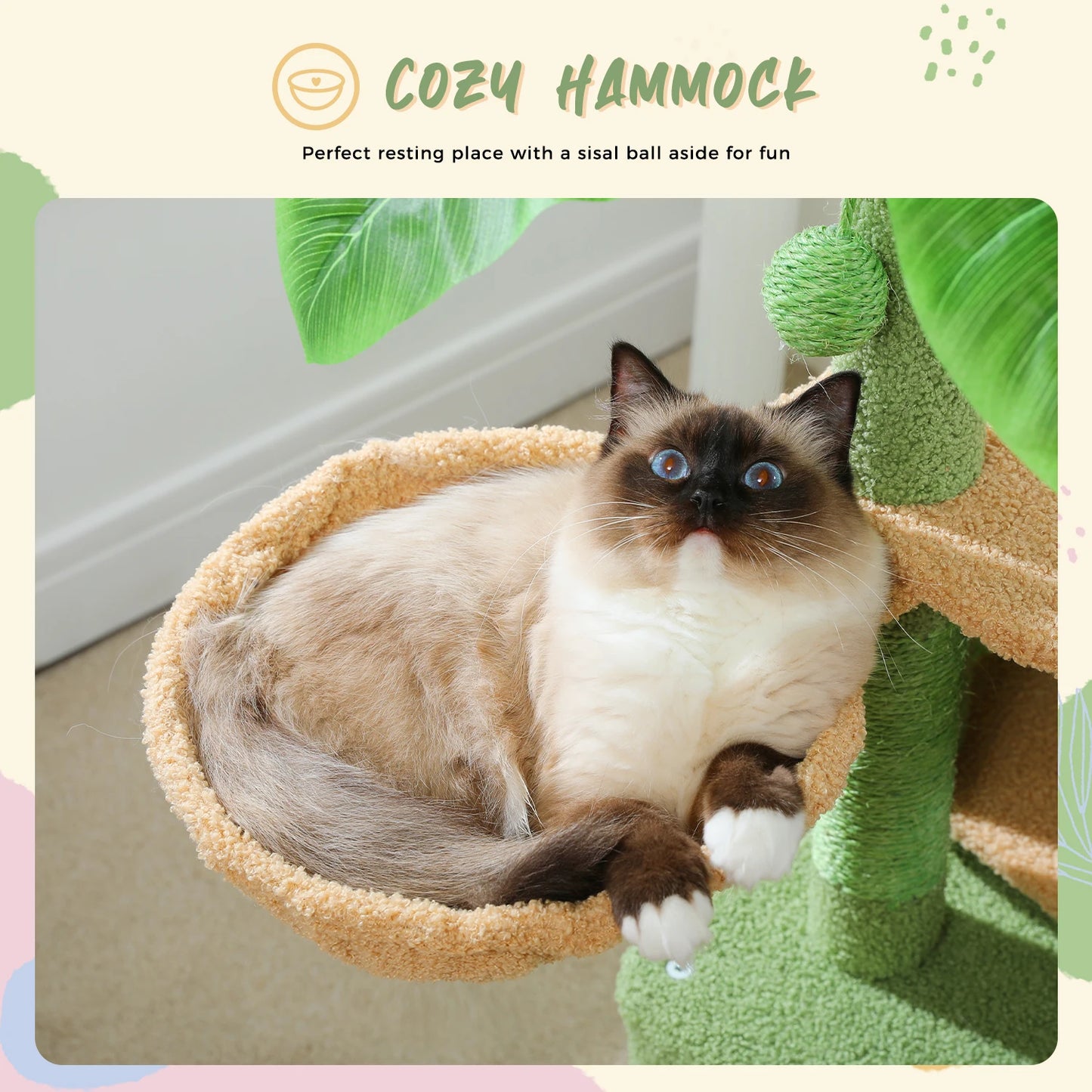 Multi Level Cat Tree for Indoor Cactus Cat Tower with Sisal Scratching Posts Large Condo and Deep Hammock Cat Accessories