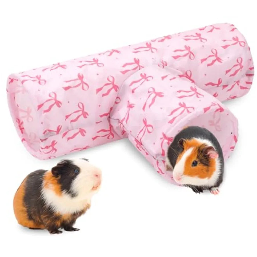 Guinea Pig Tunnel 3 Way Washable Hideout Pink Bow Foldable