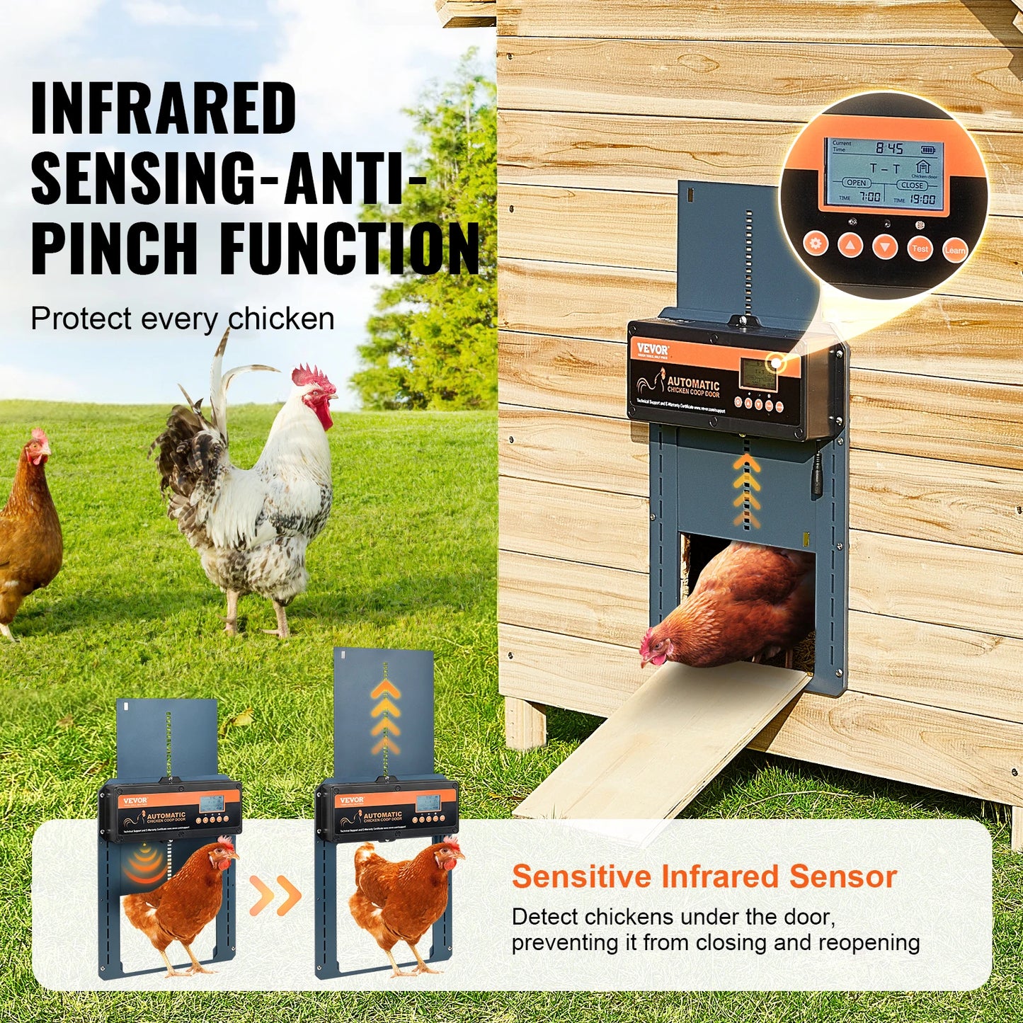 SucceBuy Automatic Chicken Coop Door with Light Sensing Remote Control Battery Powered Chicken Door Opener
