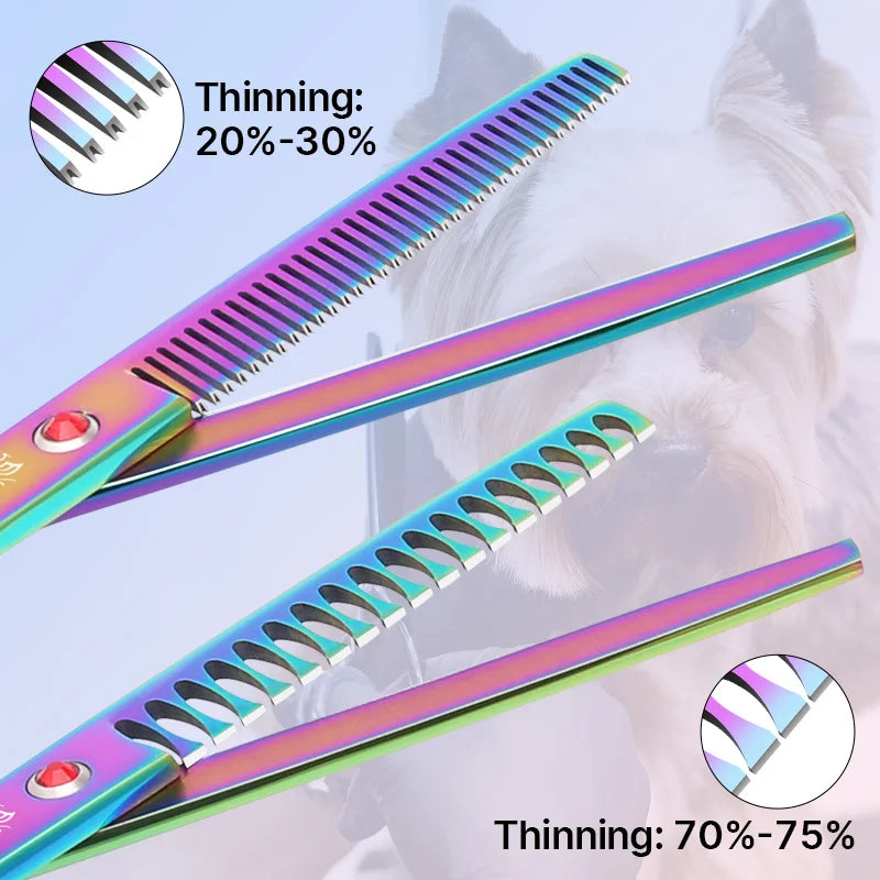 Fenice Classical Model Home Use 9CR Steel 6.5 Inch Rainbow And Black Dog Grooming Scissors Shears Set For Household Pet Owners