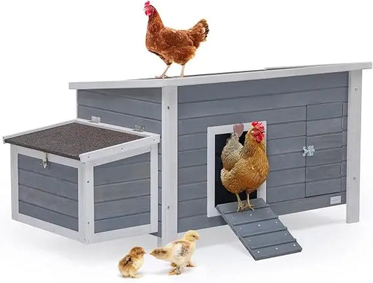 Large Chicken Coop with Upgraded Perches Wooden Outdoor Chicken Cage with Large Nesting Box Weatherproof Open Asphalt Roof