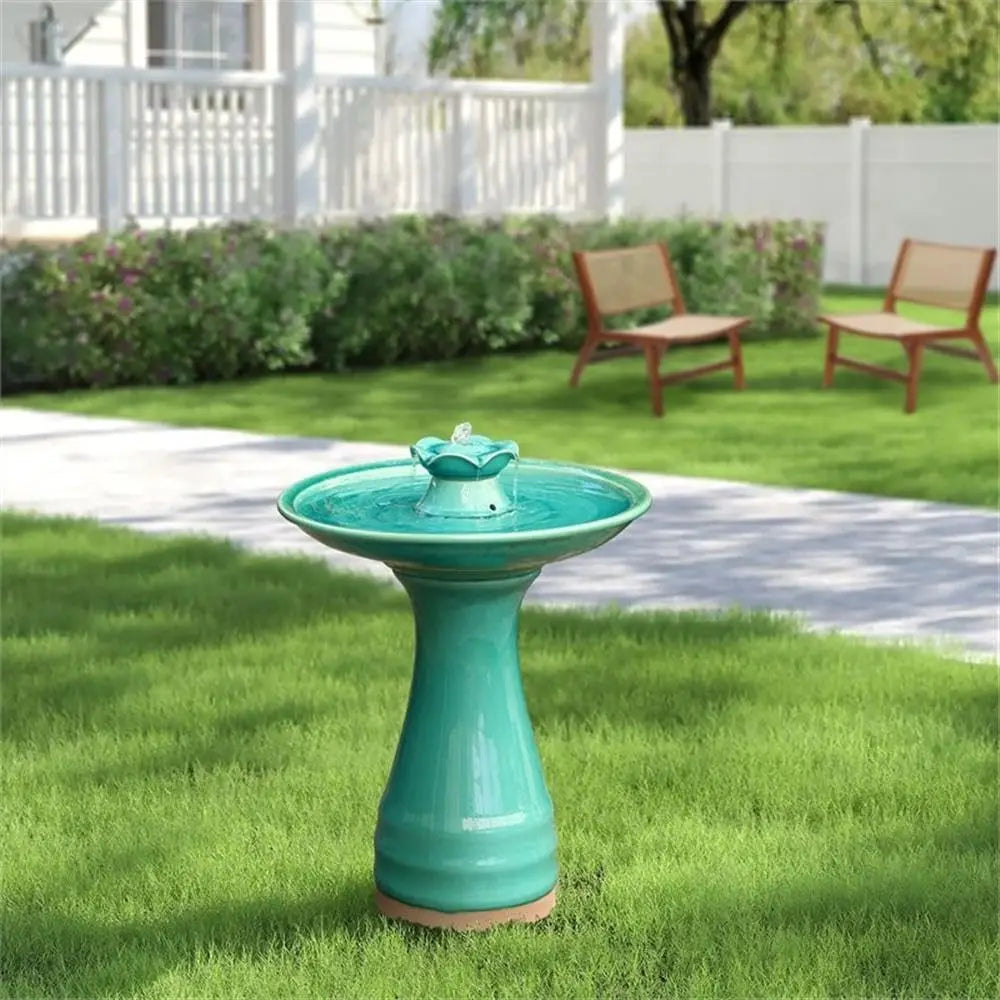 22 Inch Ceramic Bird Bath Fountain Glazed Lotus Waterfall
