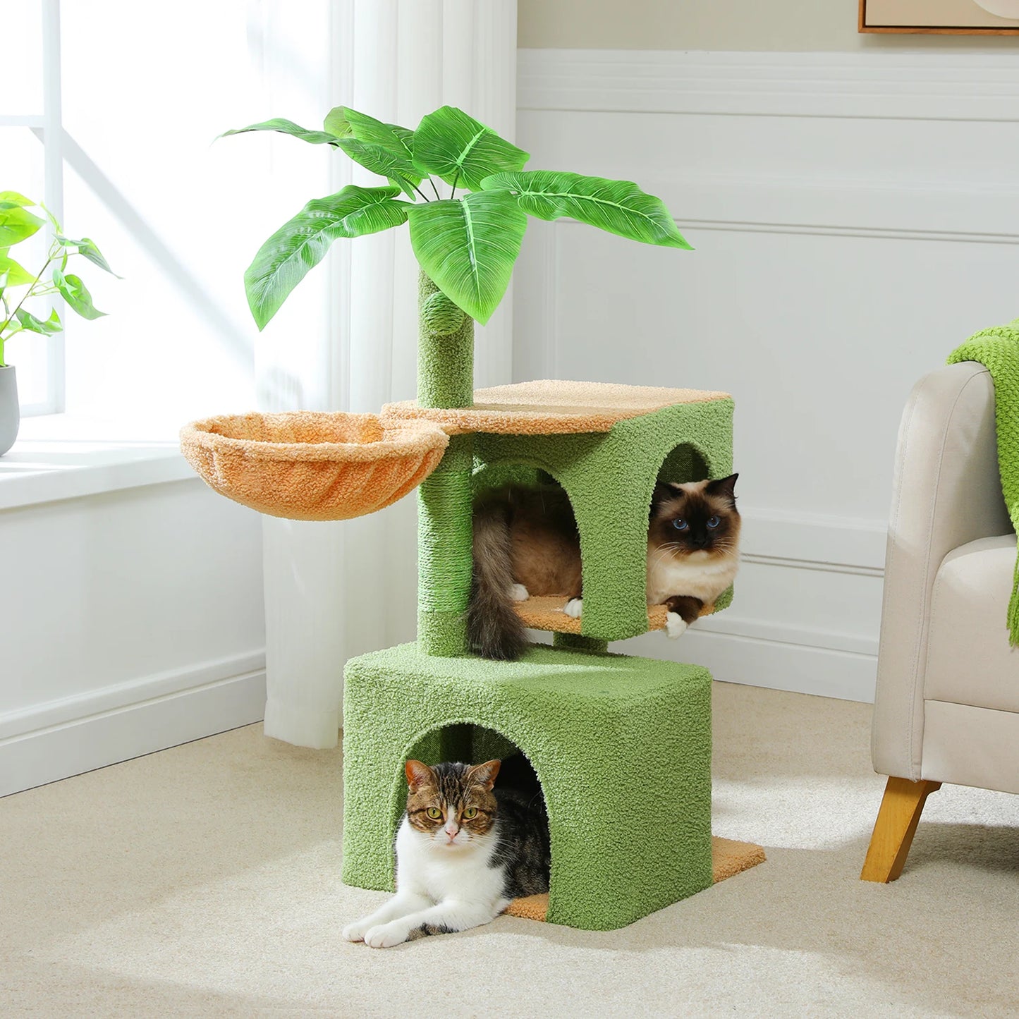Multi Level Cat Tree for Indoor Cactus Cat Tower with Sisal Scratching Posts Large Condo and Deep Hammock Cat Accessories