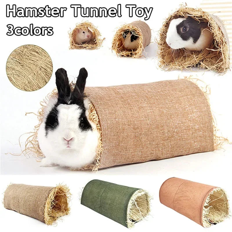 Rabbit Hideaway Toy Grass Straw Bunny Tunnel Hamster Accessories for Guinea Pig Chinchilla Ferret and Rat Cage