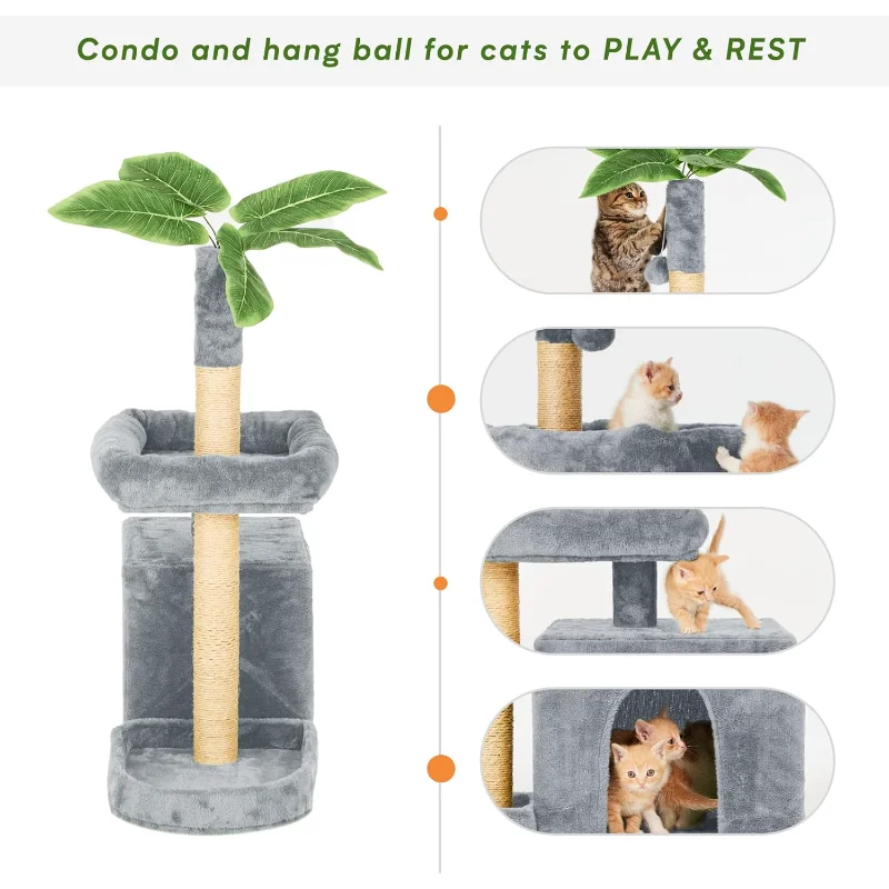 31.5" Cat Tree Tower for Indoor with Green Leaves Design