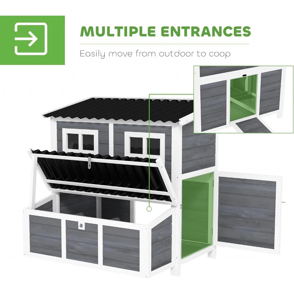 Outdoor Chicken Coop for 4 to 6 Hens with Nesting Area and Waterproof Roof