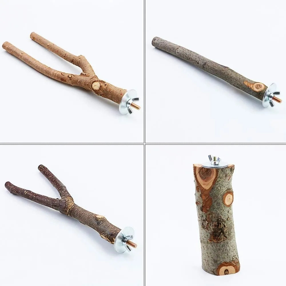 4 Pack Natural Wood Bird Perch Toys Hanging Platform Swing