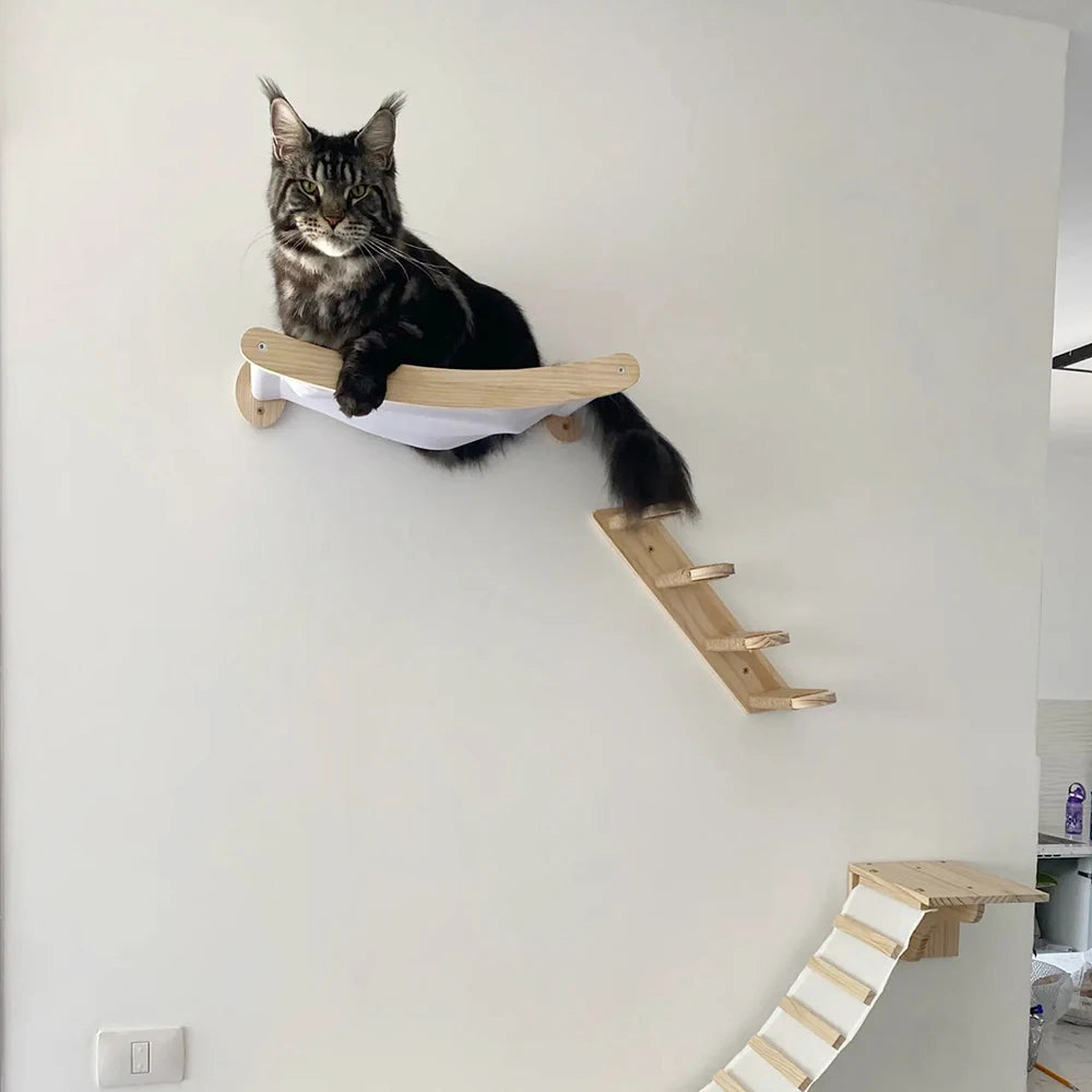 Cat Hammock and Stairway Wall Mounted Climbing Shelf with Sisal Rope for Cats and Kittens