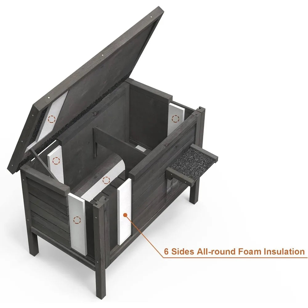 gdlf outdoor cat house feral cat enclosure 100% insulated all-round foam weatherproof solid wood large size for multiple felines