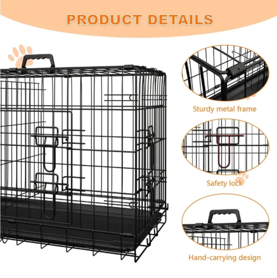 48 Inch Large Dog Cage with Divider and Leak Proof Pan Foldable Double Door Wire Indoor Outdoor Travel Vietnam Made