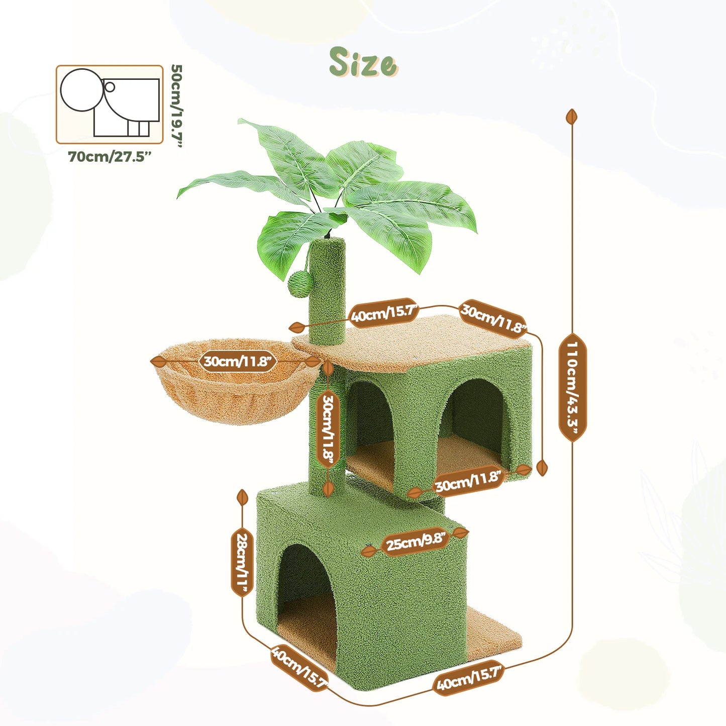 Multi Level Cat Tree for Indoor Cactus Cat Tower with Sisal Scratching Posts Large Condo and Deep Hammock Cat Accessories