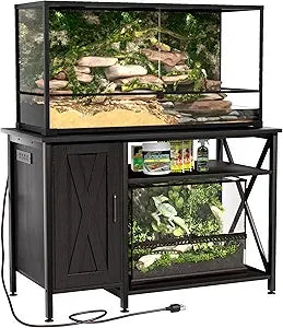 40-120 Gallon Reptile Tank Stand with Power Outlet Rustic Brown Terrarium Stand with Storage Cabinet 48 Inch X 24 Inch Tabletop