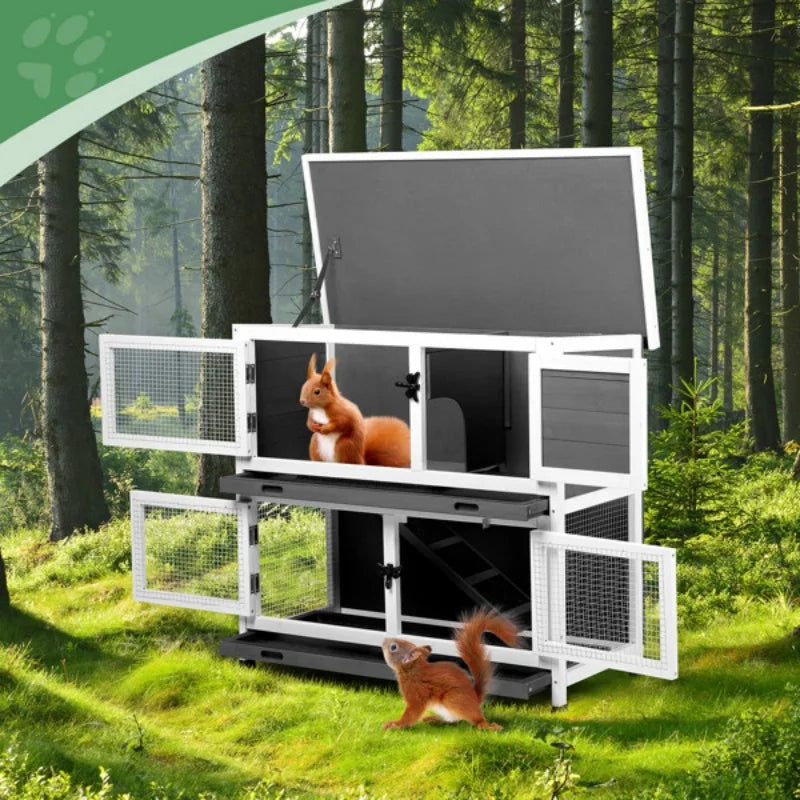 Two Story Solid Wood Rabbit Hutch For Indoor Outdoor Use