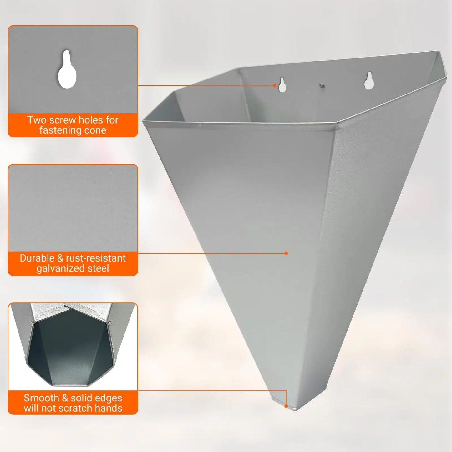 Galvanized Steel Poultry Restraining Cone Large Chicken Cones for Layers Broilers and Turkeys Up to 8 Pounds Flat Back