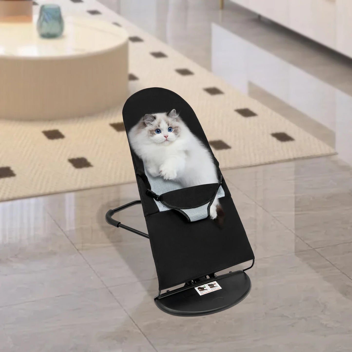 Pet Rocking Chair for Small Medium Dogs and Cats 33lb Capacity 3 Level Height Adjustable Foldable Design with Safety Buckle