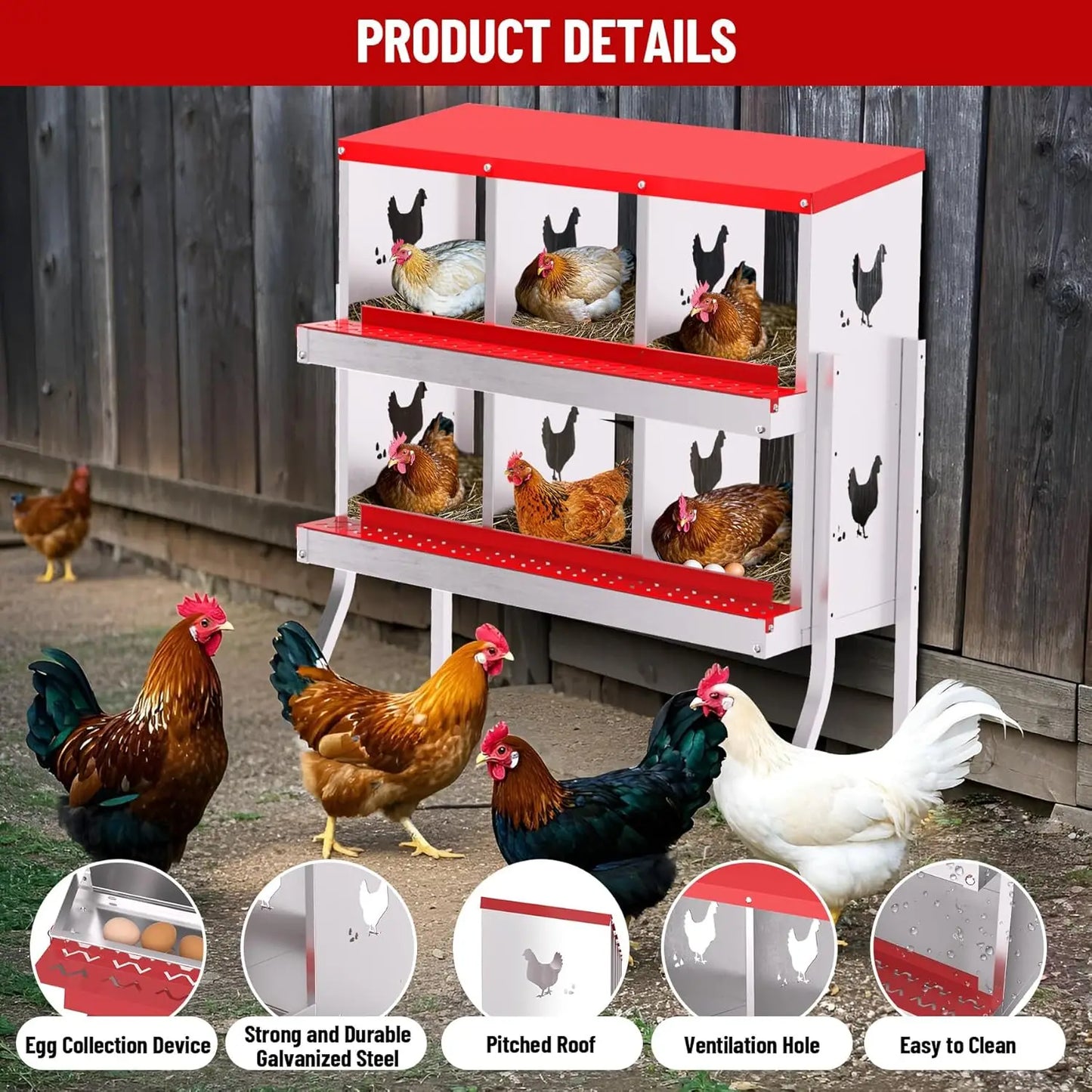 Chicken Nesting Box with Bracket Legs 6/8/10 Compartment for Chicken Coop Hens
