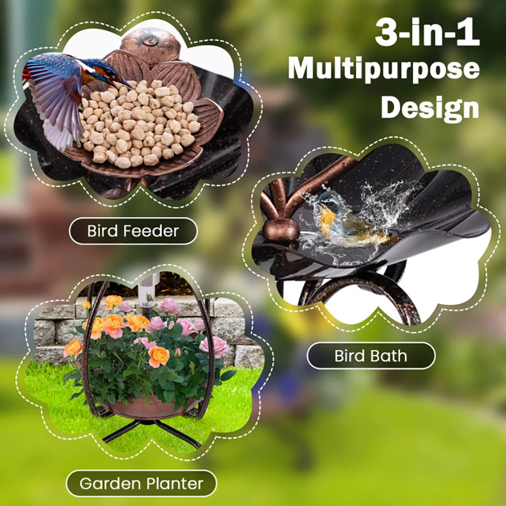 1 Pc Solar Outdoor Bird Bath Feeder Combo with Planter