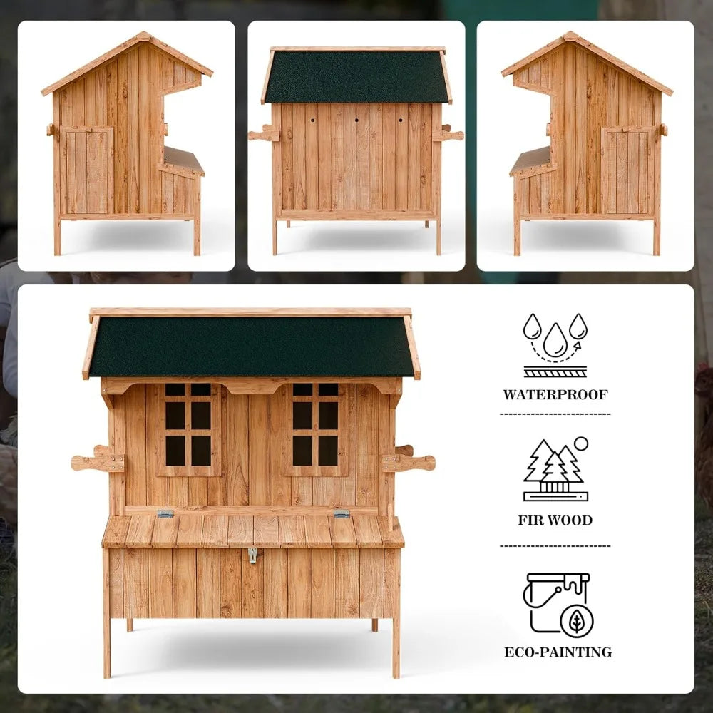 Wooden Outdoor Chicken Coop With Waterproof Roof Nest Boxes
