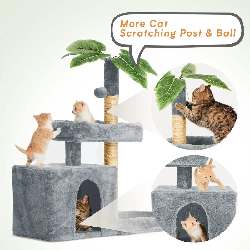 31.5" Cat Tree Tower for Indoor with Green Leaves Design