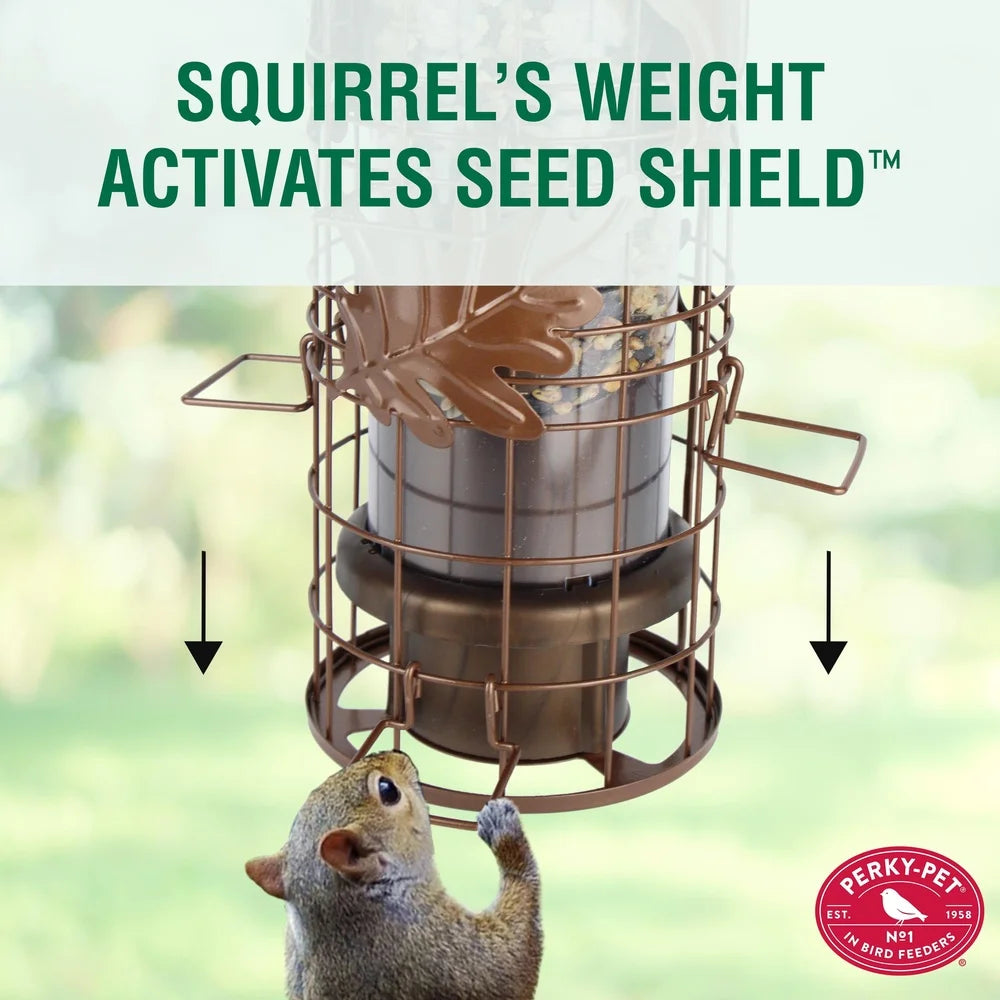 Squirrel Proof Wild Bird Feeder With Weight Activated Seed Shield And Six Feeding Stations Durable Metal Construction