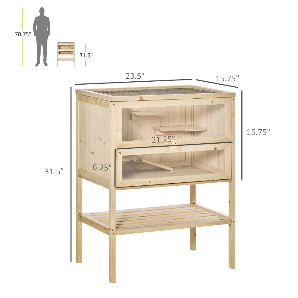3 Tier Wooden Hamster Cage Small Animal Hutch with Openable Top Front Door and Storage Shelf
