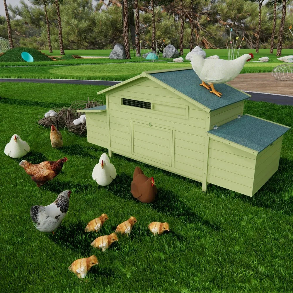Large Wooden Chicken Coop Outdoor Hen House Poultry Cage with 4 Nesting Boxes and Leakproof Pull-On Tray Weatherproof Poultry