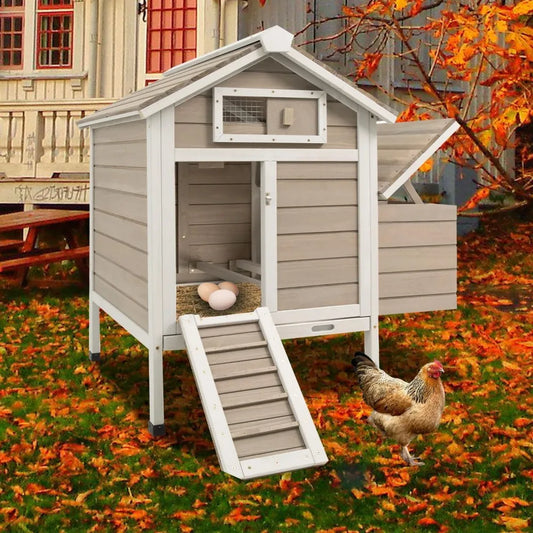 Outdoor Chicken Coop with Removable Trays, Wooden Rabbit Hutch and Poultry Cage featuring Nesting Box, Suitable for Indoor Hen H