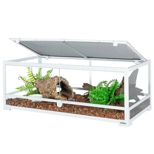 36 Gallon Reptile Tank Enclosure Tempered Glass Terrarium Lizards Amphibians Front Opening Security Lock Design