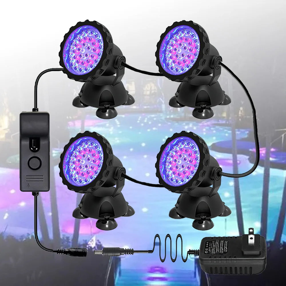 36 LEDs RGB Underwater Spotlight 12V IP68 Waterproof Fountain Fish Tank Swimming Pool Pond Aquarium Garden Lamp