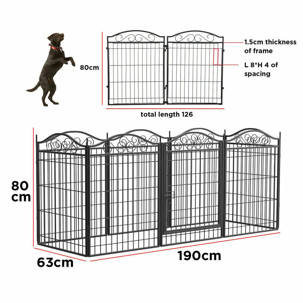 Heavy Duty Metal Dog Playpen 8 Panels Gate Indoor Outdoor