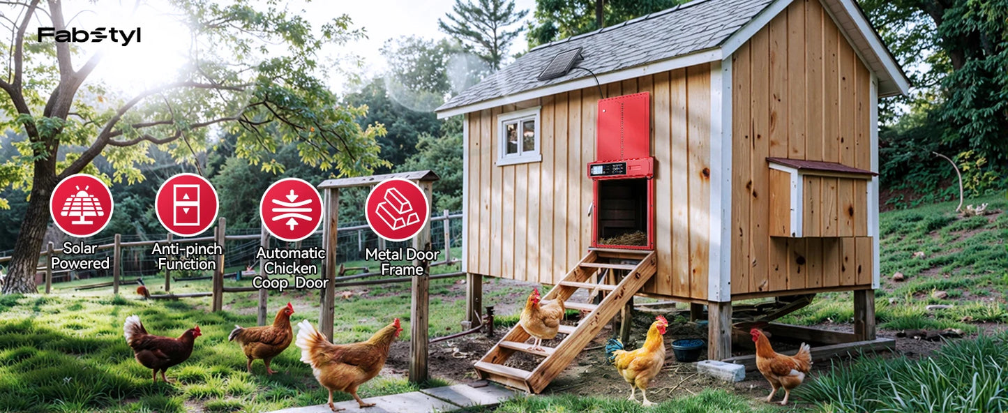Automatic Chicken Coop Door Solar Powered with XL Large Size 10.8″x 14.2″ Red Auto Chicken Door Design with USB-C Charging