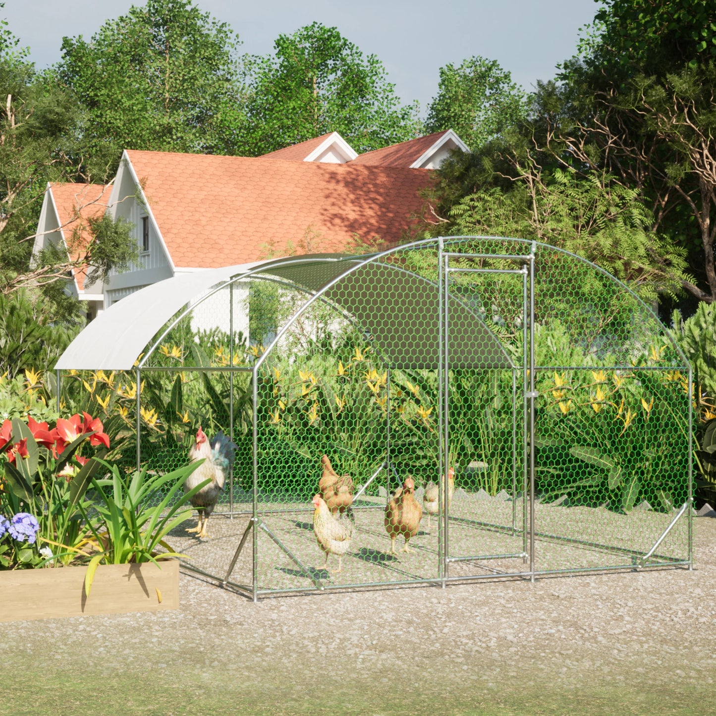 LZBEITEM Large Chicken Coop Metal Run with Waterproof UV Cover Dome Shaped Walk-in Fence Cage Hen House